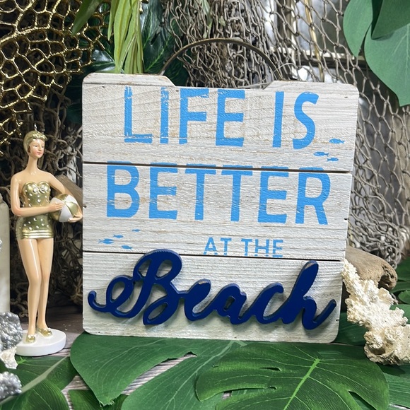 NWT- LIFE IS BETTER AT THE BEACH - Wood & Metal 3D Shadowbox Slat Sign Nautical - Picture 14 of 17